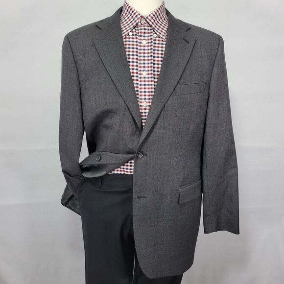 Joseph Feiss Trio Mens Sport Coat Blazer Two Button Charcoal Gray Twill Wool 42L